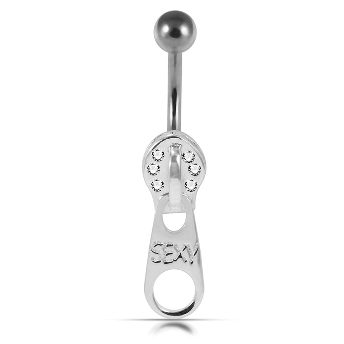 Moving Jeweled Zipper Design Belly Ring - Monster Piercing