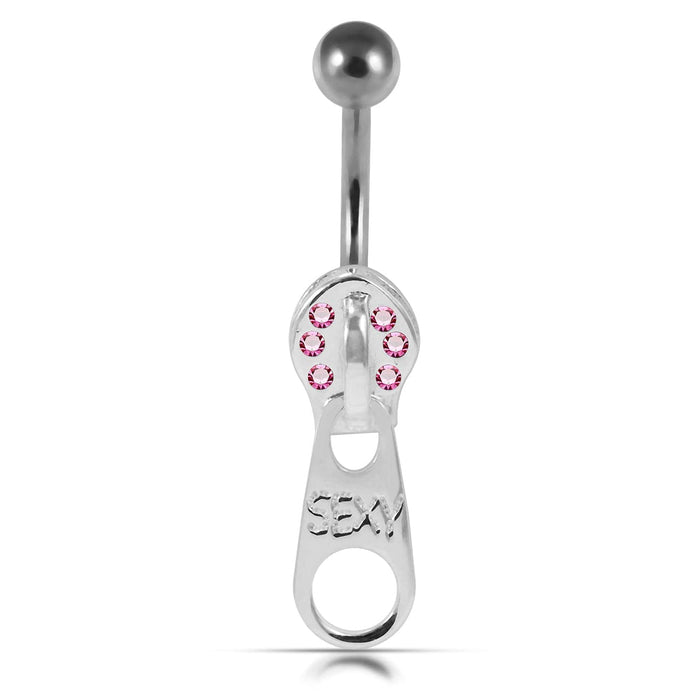 Moving Jeweled Zipper Design Belly Ring - Monster Piercing