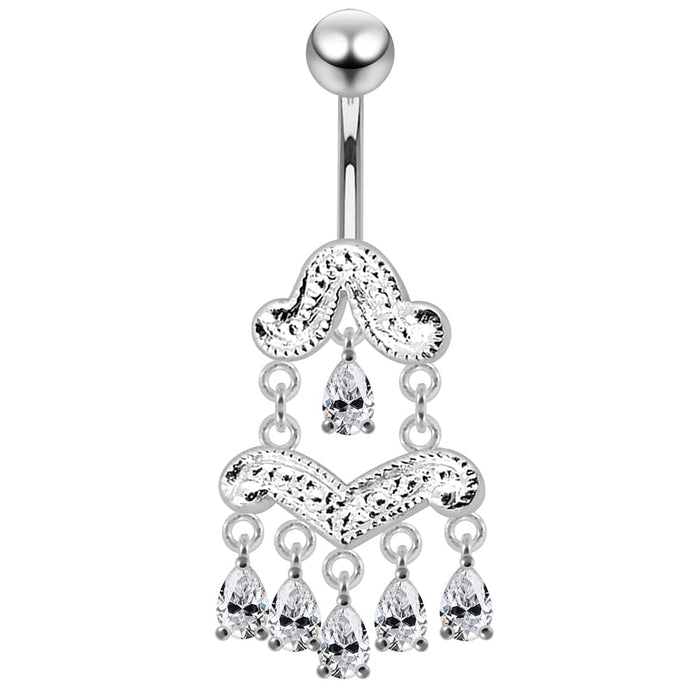 Silver Jeweled Navel SS Belly Ring - Monster Piercing