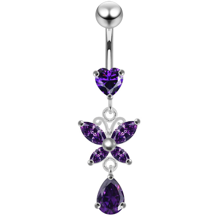 Silver Jeweled Navel SS Belly Ring - Monster Piercing