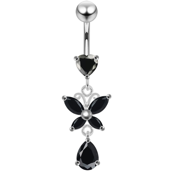 Silver Jeweled Navel SS Belly Ring - Monster Piercing