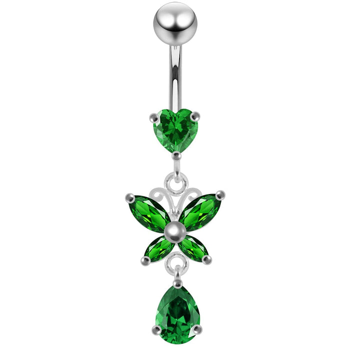 Silver Jeweled Navel SS Belly Ring - Monster Piercing