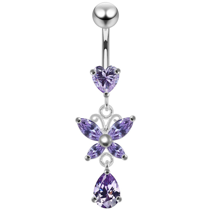 Silver Jeweled Navel SS Belly Ring - Monster Piercing