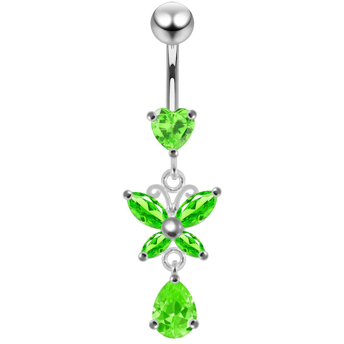 Silver Jeweled Navel SS Belly Ring - Monster Piercing