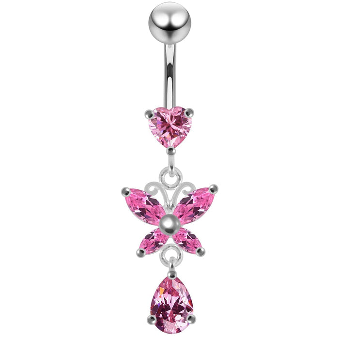 Silver Jeweled Navel SS Belly Ring - Monster Piercing