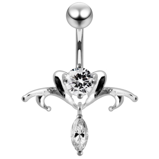 Surgical Grade Steel Curved Bar with 925 Sterling Silver Belly Ring - Monster Piercing