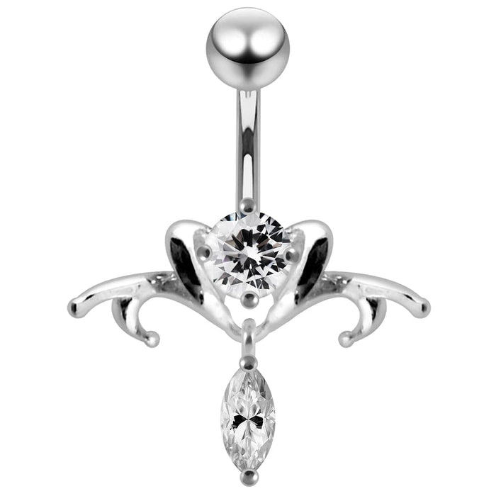 Surgical Grade Steel Curved Bar with 925 Sterling Silver Belly Ring - Monster Piercing