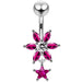 14 Gauge Sterling Silver Belly Ring With Pink Stone Studded - Monster Piercing