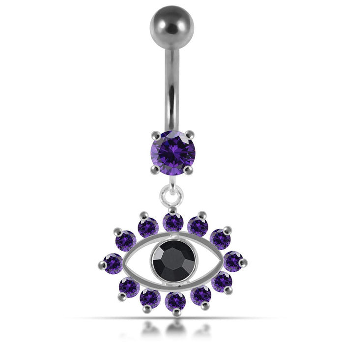 Blue Eye Catching Stone Studded 925 Sterling Silver Belly Ring - Monster Piercing