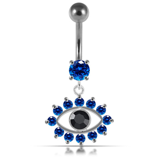 Blue Eye Catching Stone Studded 925 Sterling Silver Belly Ring - Monster Piercing