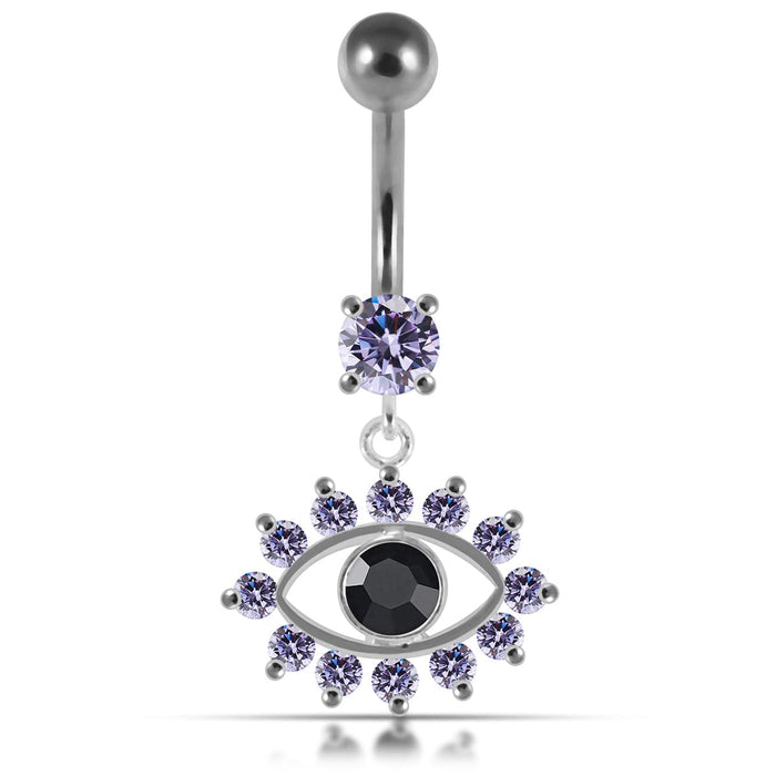 Blue Eye Catching Stone Studded 925 Sterling Silver Belly Ring - Monster Piercing