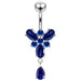 Ocean Blue Stone Studded SS Curved Bar Belly Ring - Monster Piercing