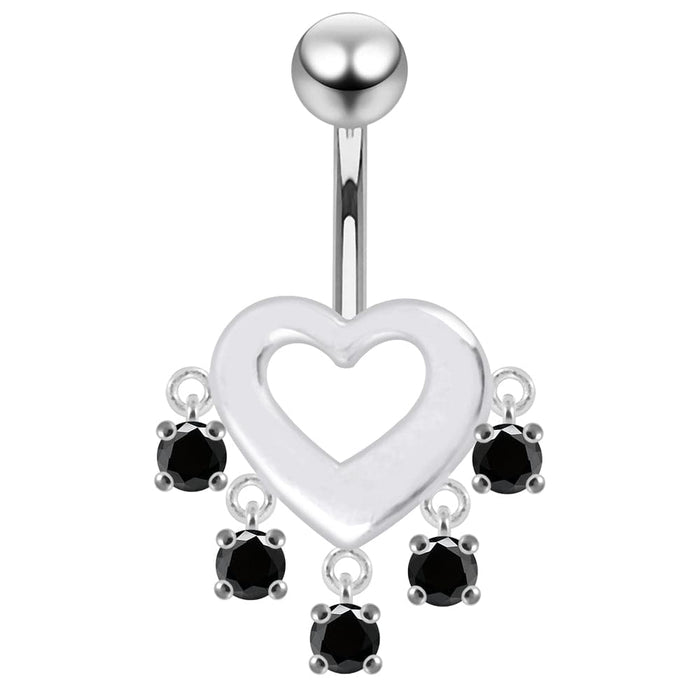 Heart Shape Red Stone Studded Dangling Belly Ring - Monster Piercing