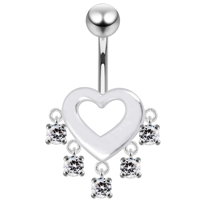 Heart Shape Red Stone Studded Dangling Belly Ring - Monster Piercing