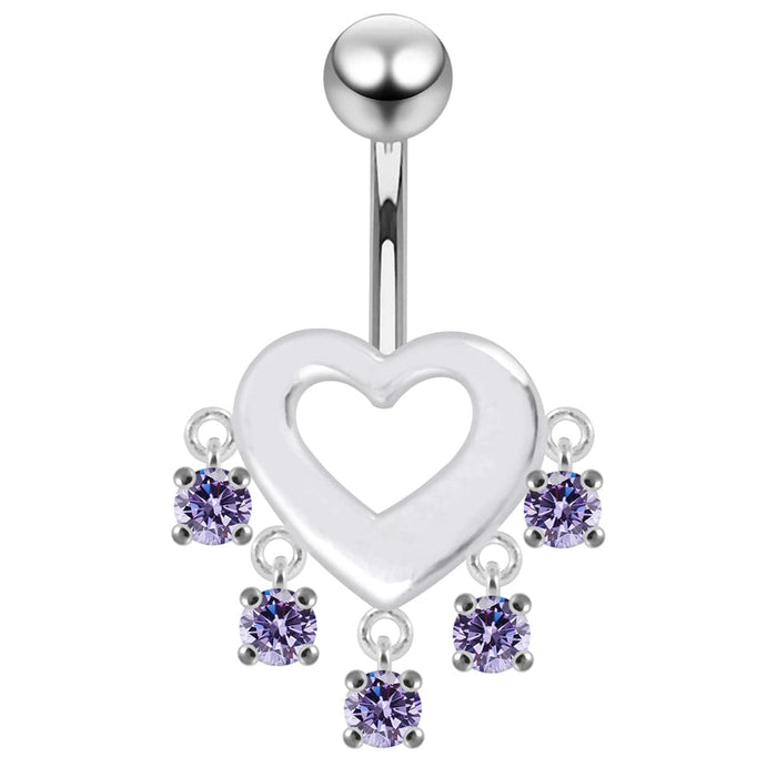 Heart Shape Red Stone Studded Dangling Belly Ring - Monster Piercing