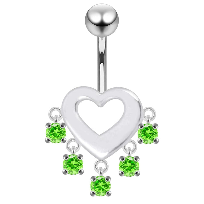 Heart Shape Red Stone Studded Dangling Belly Ring - Monster Piercing