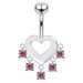 Heart Shape Red Stone Studded Dangling Belly Ring - Monster Piercing