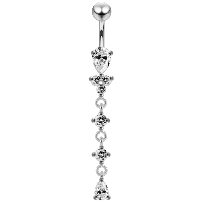 Moving Silver belly Ring With SS Curved Bar - Monster Piercing