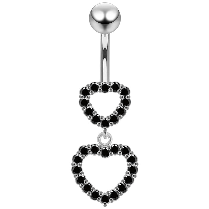 Double Heart Dangling Belly Ring - Monster Piercing