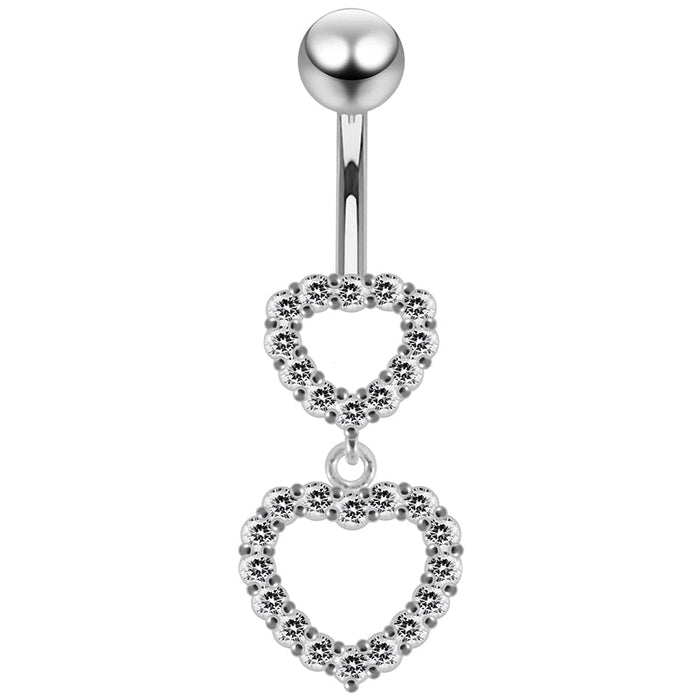 Double Heart Dangling Belly Ring - Monster Piercing