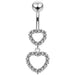 Double Heart Dangling Belly Ring - Monster Piercing