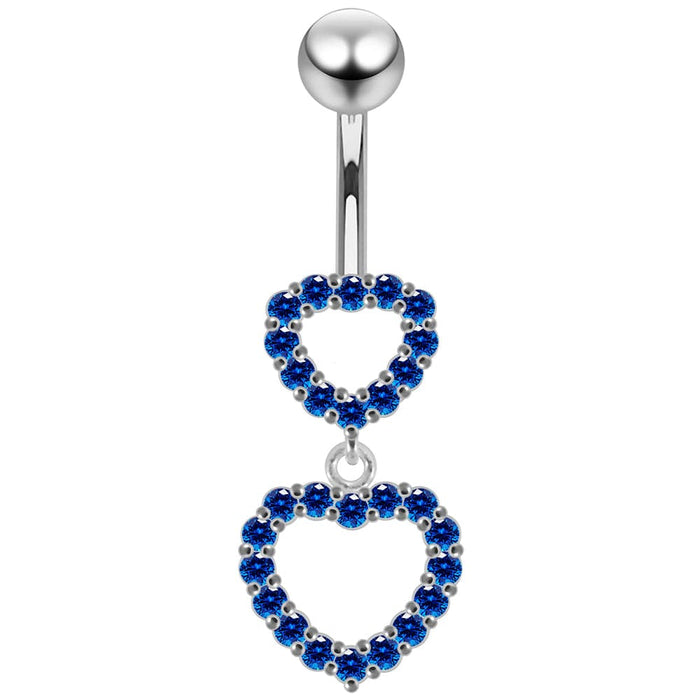 Double Heart Dangling Belly Ring - Monster Piercing