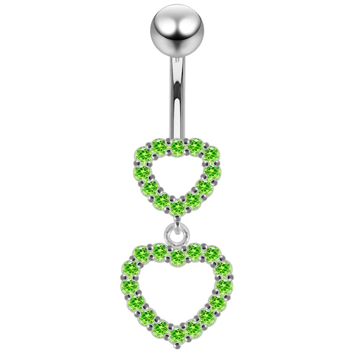 Double Heart Dangling Belly Ring - Monster Piercing