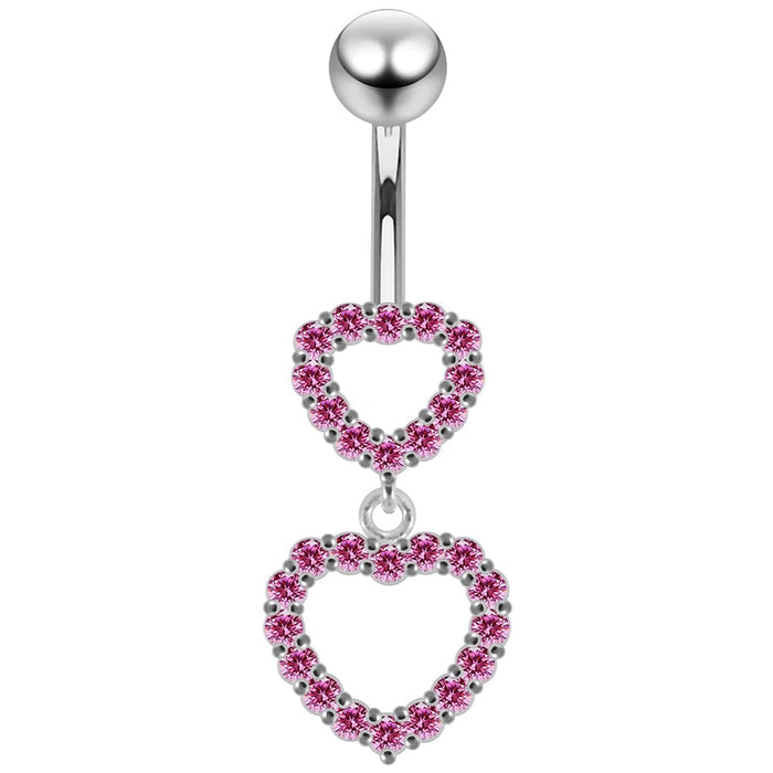 Double Heart Dangling Belly Ring - Monster Piercing