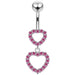 Double Heart Dangling Belly Ring - Monster Piercing