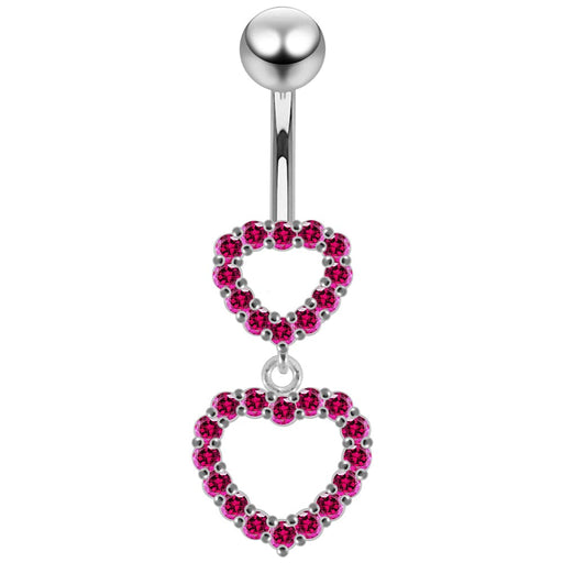 Double Heart Dangling Belly Ring - Monster Piercing