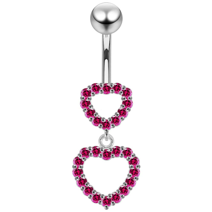 Double Heart Dangling Belly Ring - Monster Piercing