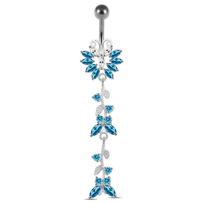 Silver Dangling Belly Ring With SS Bar - Monster Piercing