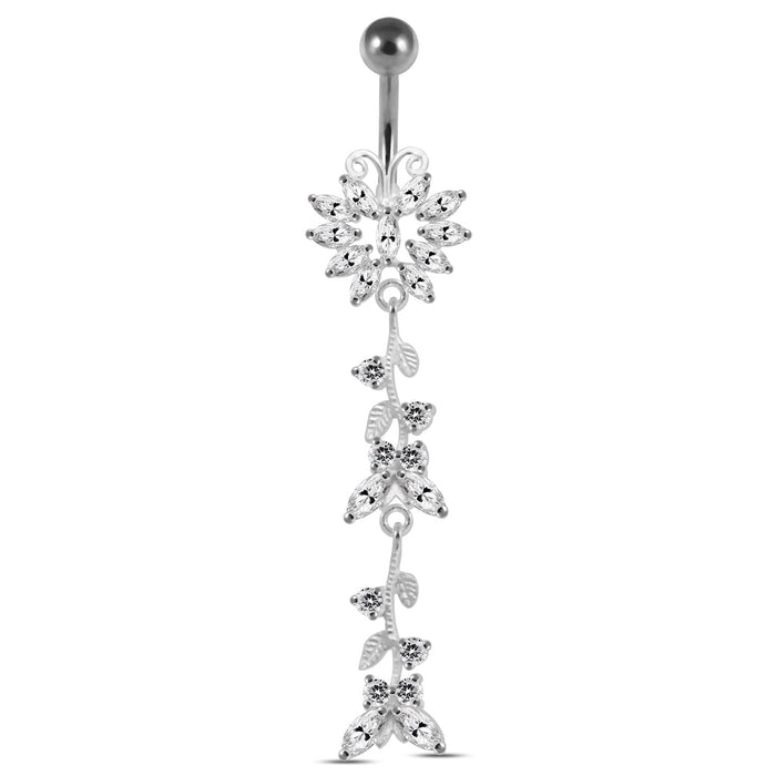 Silver Dangling Belly Ring With SS Bar - Monster Piercing