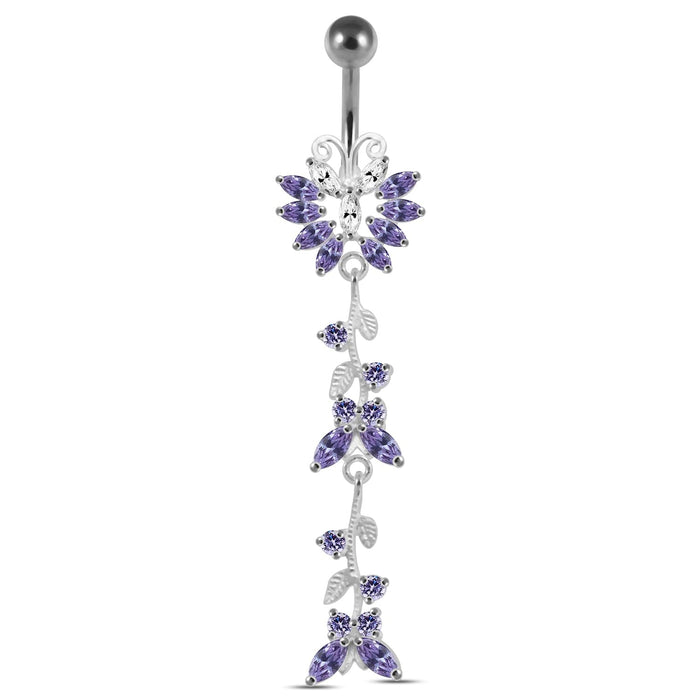 Silver Dangling Belly Ring With SS Bar - Monster Piercing