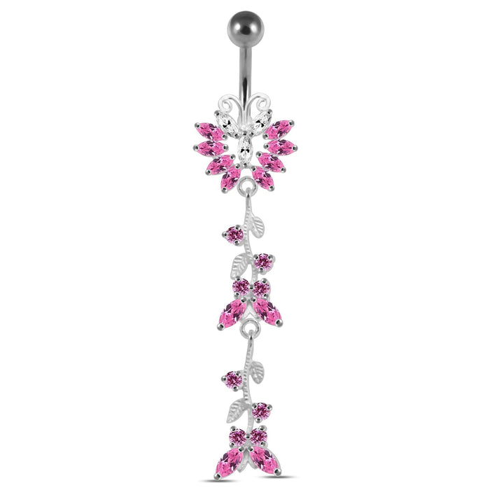 Silver Dangling Belly Ring With SS Bar - Monster Piercing