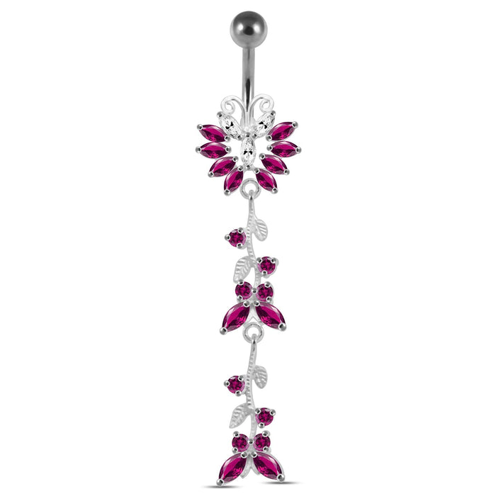 Silver Dangling Belly Ring With SS Bar - Monster Piercing