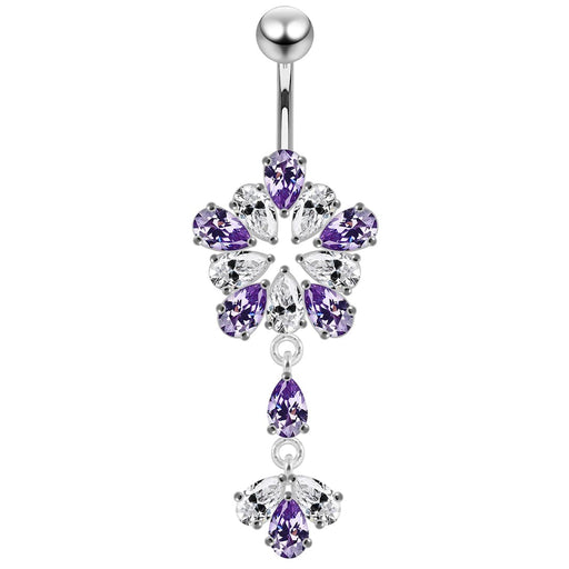 Fancy Flower Dangling Belly Moving Ring - Monster Piercing