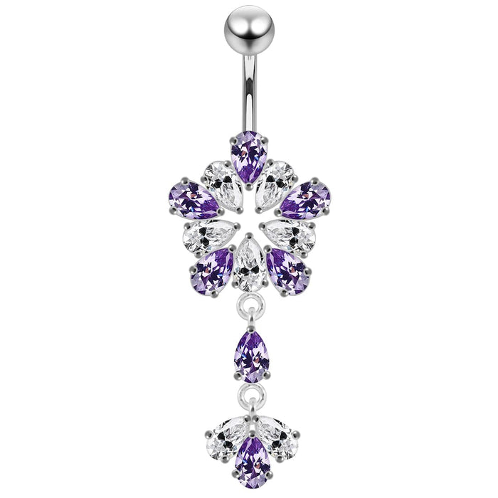 Fancy Flower Dangling Belly Moving Ring - Monster Piercing