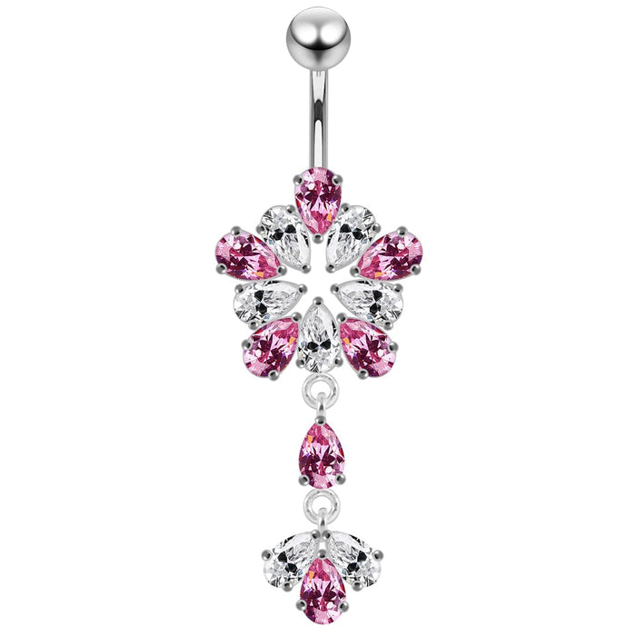 Fancy Flower Dangling Belly Moving Ring - Monster Piercing