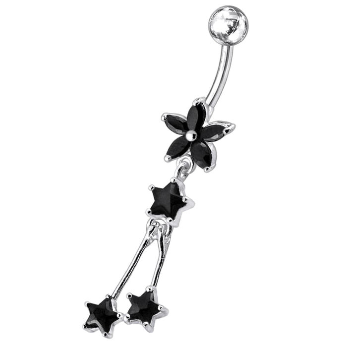 Flower with Triple Star Dangling Belly Moving Ring - Monster Piercing