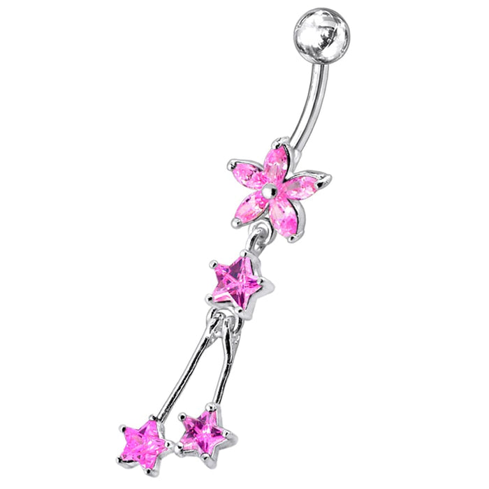 Flower with Triple Star Dangling Belly Moving Ring - Monster Piercing