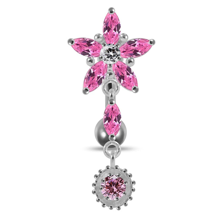 Flower with Sun Dangling Belly Moving Ring - Monster Piercing