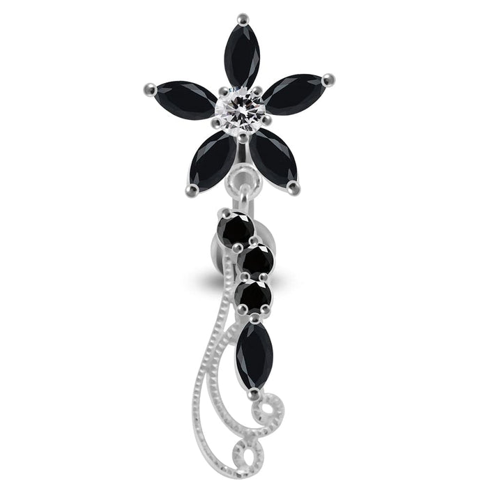 Flower Filigree Dangling Belly Moving Ring - Monster Piercing