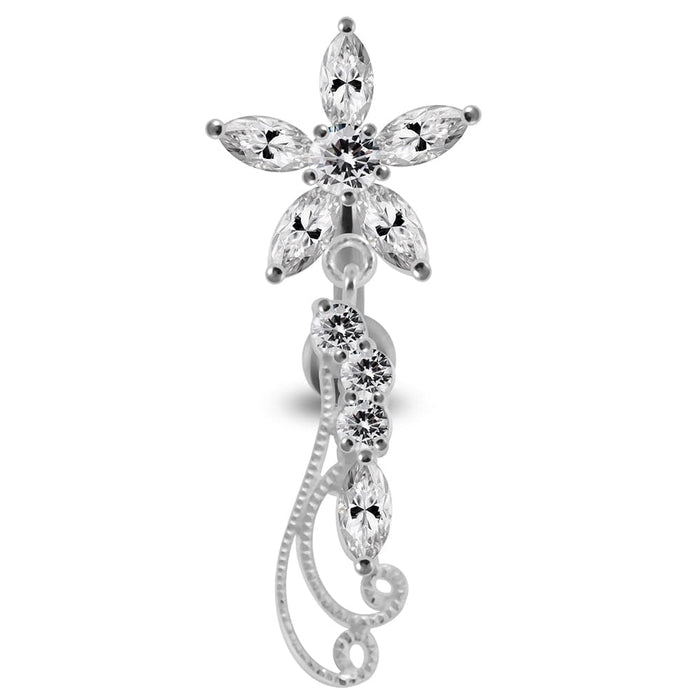 Flower Filigree Dangling Belly Moving Ring - Monster Piercing