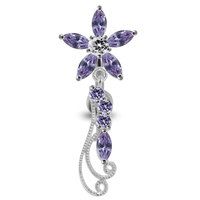 Flower Filigree Dangling Belly Moving Ring - Monster Piercing