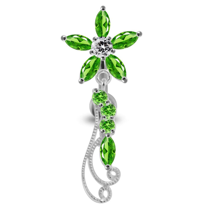 Flower Filigree Dangling Belly Moving Ring - Monster Piercing