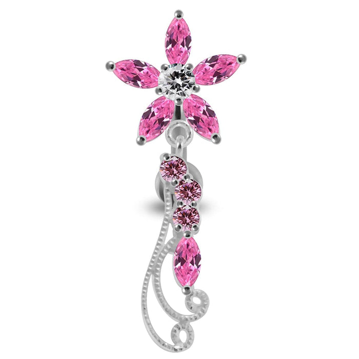 Flower Filigree Dangling Belly Moving Ring - Monster Piercing