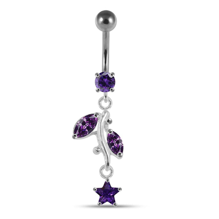 Star with Leaf Dangling Belly Moving Ring - Monster Piercing