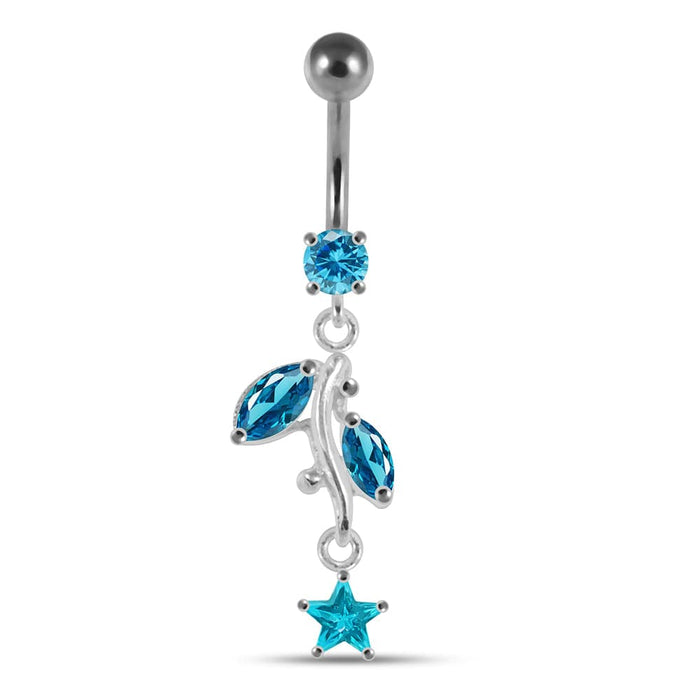 Star with Leaf Dangling Belly Moving Ring - Monster Piercing