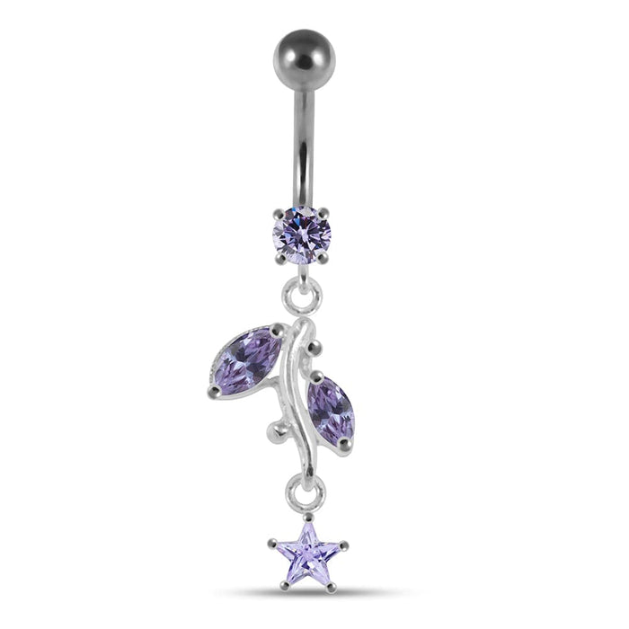 Star with Leaf Dangling Belly Moving Ring - Monster Piercing